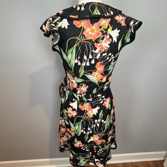 Hi There from Karen Walker Black Tropical Wrap Dress Size 6 Ruffle Anthropologie - Picture 7 of 12